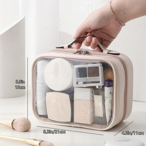 Veki TSA Approved Toiletry Bag Transparent Makeup Bag Double Travel Cosmetic bags Case Waterproof Toiletries Bag Medium Capacity Open Storage bag Organizer for Women and Girls (Medium Pink)
