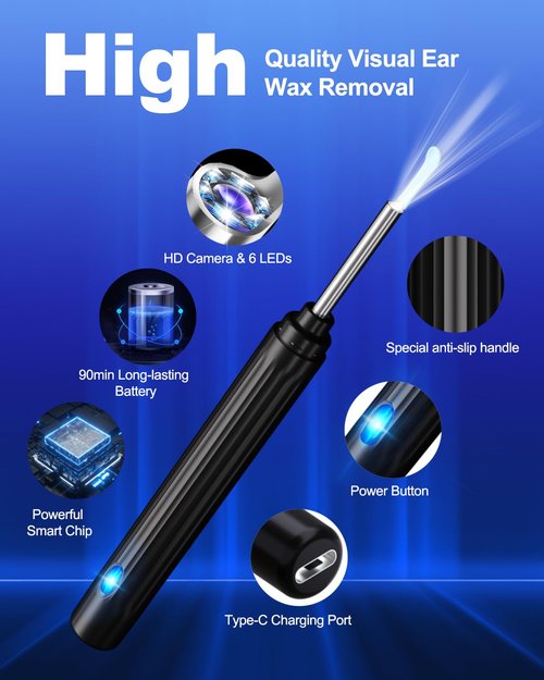 Ear Wax Removal Kit,Ear Cleaner with Camera,Ear Cleaning Kit 1269P HD Otoscope with Lights and 6 Ear Picks, Earwax Removal for Adults and Children