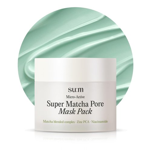 SU:M Micro-Active Super Matcha Pore Mask Pack (3.38fl oz) - Pore refining, oil control, exfoliating mask. with Matcha Blended Complex, Zinc PCA, and Fermented Vitamin B3 for smoother, clearer skin