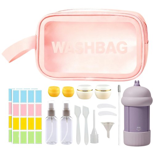NAICHA Travel Cosmetic Case Toiletry Bag with Zipper Refillable 4-in-1 Silicone Kit Toiletry Bottles、Squeeze Toiletry Bottles Leakproof Accessories for Toiletries Shampoo Lotion Body Wash (BPA Free)
