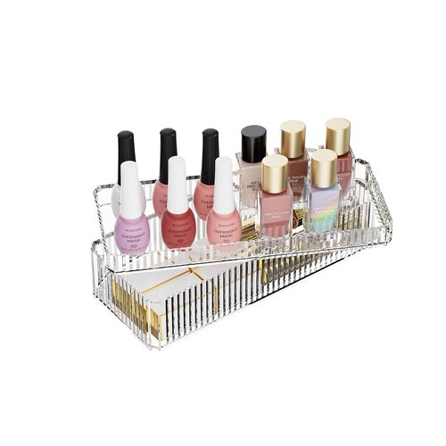 Acrylic Makeup Organizer, Organizer Tray, Vanity Cases, Nail Polish, Makeup, Perfume, Skincare Organizer Countertop, 2 Layers, Stackable