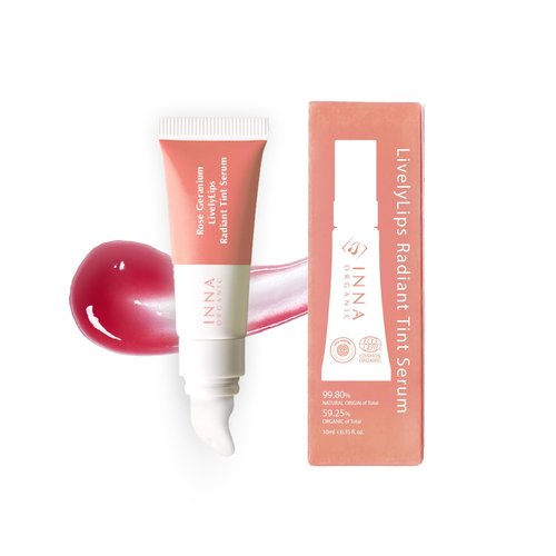 INNA ORGANIC Tinted Lip Balm, Moisturizing, Healing, Light Rosy color, 100% Vegan Lip Serum, EWG & COSMOS Certified| suitable for 10-15, kids | Rose Geranium Essential Oils | Luxury Clean Beauty