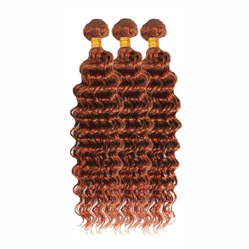 #33 Reddish Brown Bundles Human Hair Deep Wave Bundles 16 18 20 Inch Unprocessed Brazilian Virgin Hair Copper Red Deep Wave 3 Bundle Human Hair Extensions 50 Gram Per Bundle