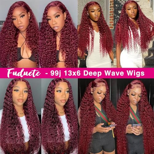 26 Inch 99J Burgundy Deep Wave 13x6 Lace Front Wigs Human Hair 200% Density Lace Frontal Wigs Human Hair Pre Plucked 99j Burgundy Deep Curly Wave HD Lace Front Wigs for Women (26Inch)