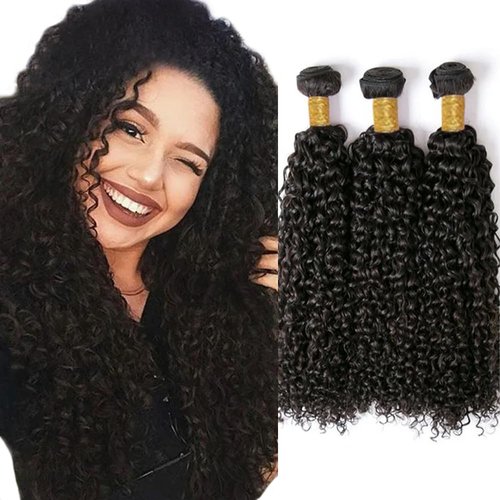 Kinky Curly Human Hair Bundles Afro Curly Bundles Natural Black 16 16 16 Inch Double Weft Unprocessed Remy Hair Extensions Healthy And Soft Daily Wear