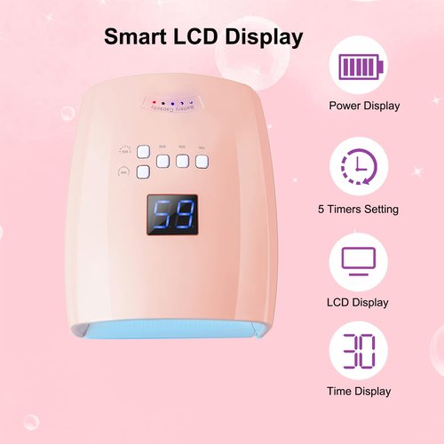 UV Light for Nails, BNYLFGX Cordless UV Nail Lamp for Gel Nails 66W, Rechargeable LED Nail Dryer with 5 Timer Setting Auto Sensor Fast Nail Light Curing Lamp for Salon & Home, Pink