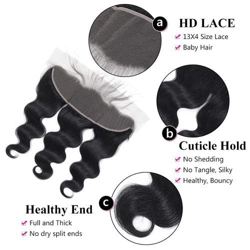 Selina Hair 13x4 Transparent HD Lace Closure Straight Human Hair 180% Density Pre Plucked Natural Hairline Bleached Knots Straight Hair Lace Frontal 20" Natural Black