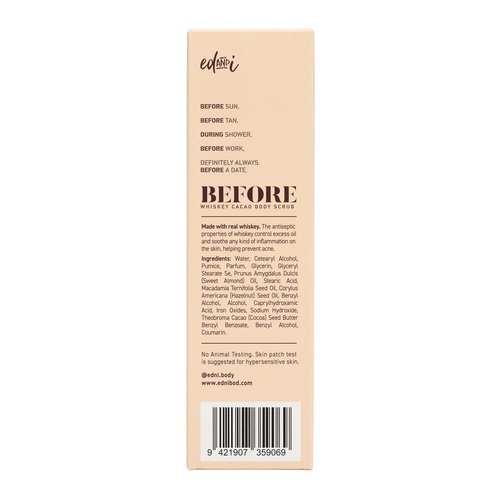 edandi BEFORE Whiskey Cacao Body Scrub, Dry Skin Exfoliator with Nourishing Oils, Gently Removes Dead Skin, Softens & Smooths, 5.07 oz