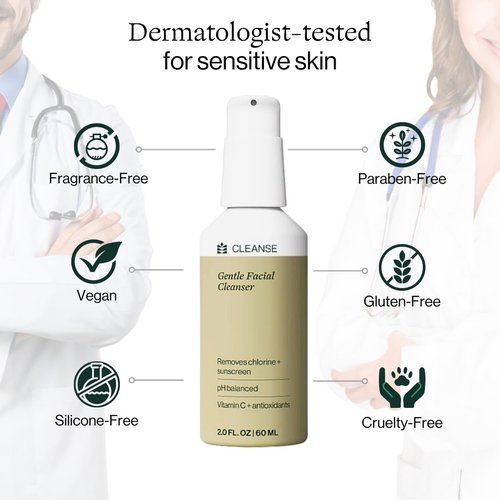 Dermasport Gentle Facial Cleanser for Athletes Hydrating Face Wash with Aloe and Hyaluronic Acid, Removes Chlorine Sweat & Sunscreen, Moisturizing Facewash for Men & Women, Fragrance/Paraben-Free