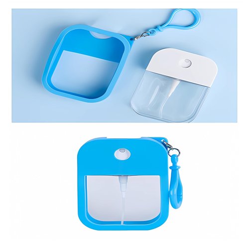 EMISSU 7 Pieces Portable Perfume Spray Bottle for Travel, 38ml Mini Reusable Card Sprayer Bottle with Hook and Silicone case for Hand Sanitizer Fragrance Cosmetic (Multicolor)