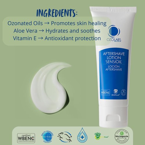 OZOLABS After Shave Lotion with Certified Organic Ozonated Oils | Soothing, Hydrating & Age-Defying Formula for Men | Fast-Absorbing Moisturizer for Sensitive Skin | ISO 9001 | 2.5 fl oz