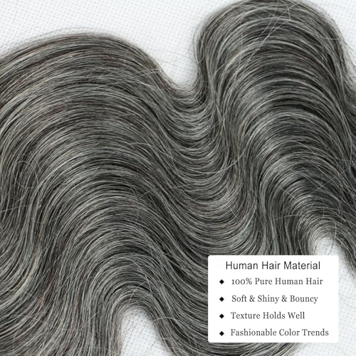 Grey Body Wave Bundles Human Hair 12 14 16 inch Salt and Pepper Human Hair Bundles 100% Unprocessed Virgin Human Hair Weave Extensions Natural Gray-White