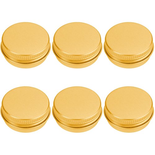 WLLHYF 6 Pack 0.5 oz Metal Round Aluminum Tin Jar Containers with Screw Lid Leak Mini Proof Refillable Bottle Salve Tins Lip Balm Lotion Spice Cream Box for Cosmetic (Gold)