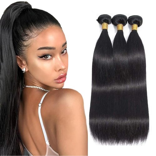 Straight Bundles Human Hair Unprocessed Virgin 3 Bundles 24 26 28 Inch Natural Black Straight Bundle Human Hair Extensions 50 Gram Per Bundle