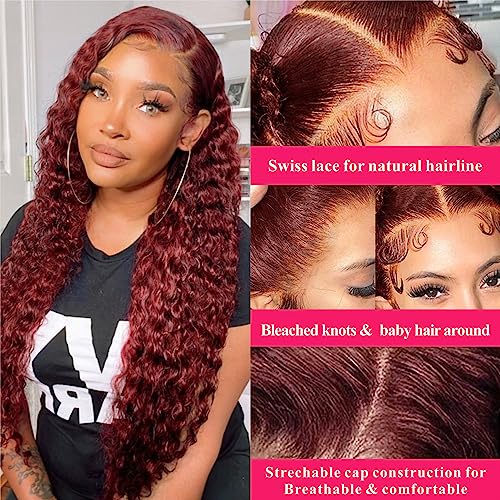 Reddish Brown Deep Wave Lace Front Wigs Human Hair 33b Color 13x4 HD Lace Frontal Wig for Women 180% Density Glueless Copper Red Curly Wig Pre Plucked 26 Inch