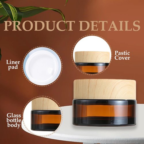 5Pcs 20g 20ml Amber Glass Jars Cosmetic Containers Jars with Plastic Lids Refillable Sample Jars Containers Storage Favor Jar for Lotions Creams Eye Shadow Balm