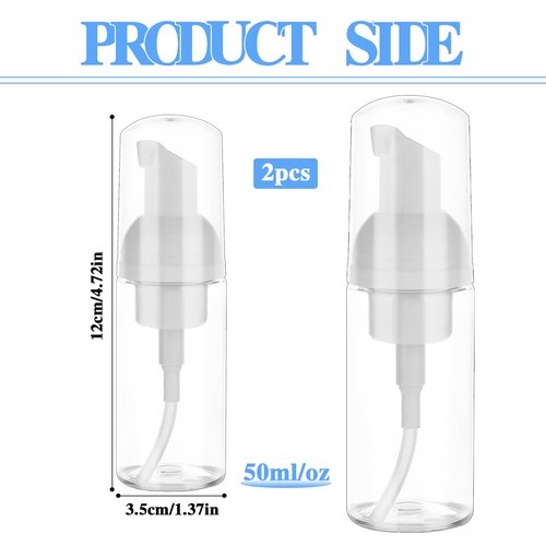 2 Pack Foam Pump Bottle Travel Small Size Mousse Foam Soap Dispenser Mini Empty Clear Plastic Foaming Soap Dispenser Refillable Pump Containers for Face Wash Lash Shampoo Skin Care 50 ml/1.7 oz