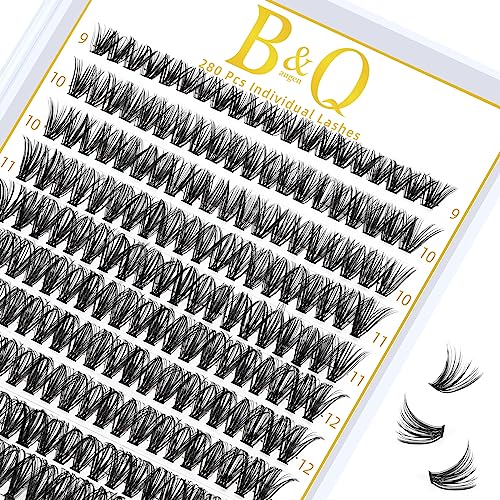 B&Q Lash Clusters 280PCS Natural Eyelash Clusters 40D D 9-16mm Individual Lash Wispy Eyelash Extension with Soft Thin Band Classic Look Pesta?as Postizas Comfortable DIY at Home(40D-D-9-16mm)