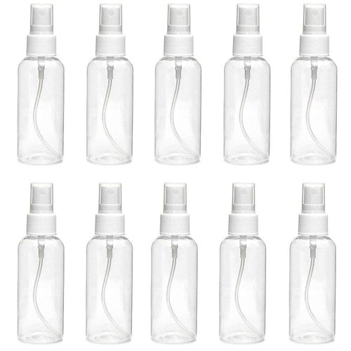DayCount® Pack of 10 Spray Bottle, Empty Plastic Clear Small Portable Travel Bottles With Fine Mist Sprayer, Refillable Leak Proof Cosmetic Atomizers 30ml / 1oz