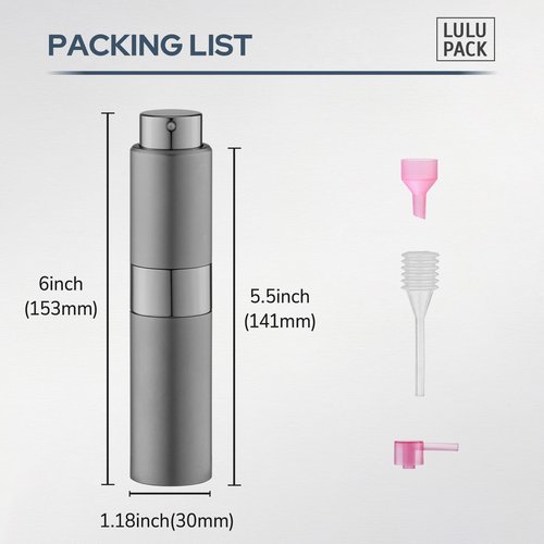 Lulupack Perfume Atomizer Refillable Travel Bottle: Cologne Portable Sprayer for Men - Mini Spray Empty for Refill - 1oz Large Size Grey