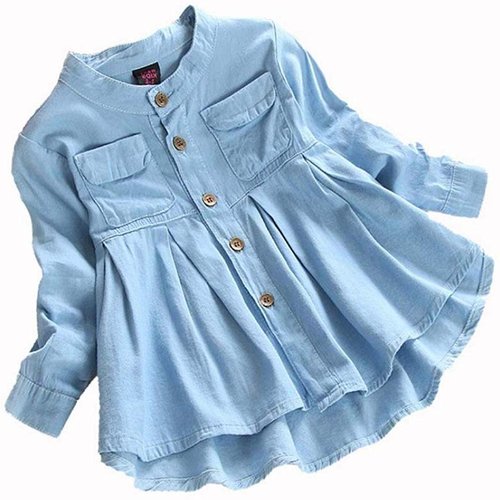 Baby Girls Kid Ruched Long Sleeve T-Shirt Tops Shirt Clothing Children Autumn Winter Fashion Blouse (Blue, 5T)