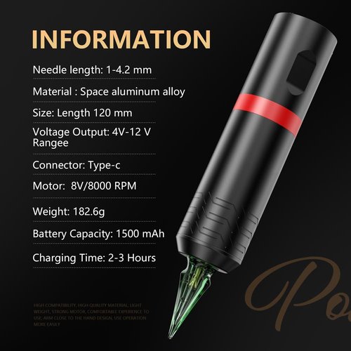 Tattoo Gun,Solong Wireless Tattoo Gun Kit Smart Screen with 40Pcs Tattoo Cartridge Needles 120ML Black Tattoo Ink Complete Tattoo Kit SLE92KITB-2