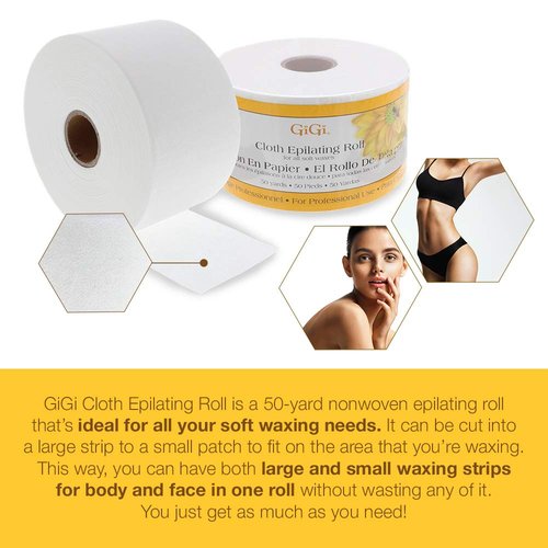 GiGi Non Woven Cloth Epilating Roll for Hair Removal, Facial Waxing Strip Roll For Soft Waxes, 50 Yards