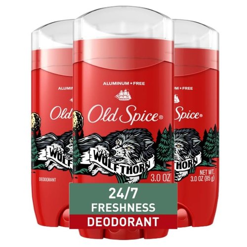 Old Spice Aluminum Free Deodorant for Men, 24/7 Odor Protection, 24/7 Freshness & Lasting Scent, Goes on Clear, Wolfthorn with Sweet Citrus Scent, 3.0 oz (Pack of 3)