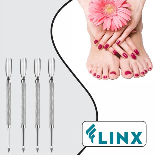 FLINX Metal Cuticle Pusher Tool 4 Pc Nail Manicure Tools Nail tools for Manicure & Pedicure, Metal Cuticle Pushers and Scraper, Nails Cuticles Pusher Cuticle Tools for Nails