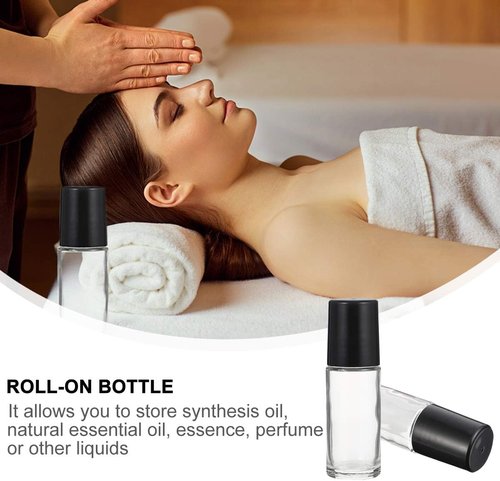 Qintreesify 2Pcs Black Clear Empty Glass Essential Oil Roller Bottles Vials Containers Refillable Roll-on Bottles with Refillable Containers Tools and Accessories (30ML)