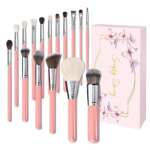 Makeup Brushes Set 16 pcs, Premium Natural Hair Blending, Blush Powder Makeup, Pink Makeup Brush Set, Deluxe Brush Set