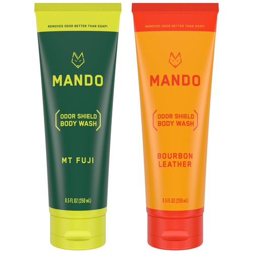 Mando Odor Shield Body Wash - Mt. Fuji and Bourbon Leather Scents - 24 Hour Control, Removes Odor Better than Soap | Mt Fuji | SLS Free, Paraben Free, Skin Safe