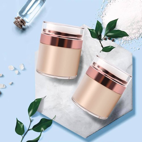 Cositina 4 Pack Airless Pump Jars,1.7Oz/50ml Empty Acrylic Airless Makeup Cosmetic Jar with Press Pump,Refillable Travel Lotion Jar With Lid for Thick Moisturizer,Creams,Gel Lotion,Rose-Golden