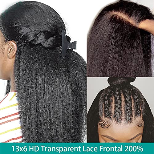 Deep Parting 13x6 Lace Front Human Hair Wig Pre Plucked With Baby Hair Brazilian Kinky Straight Invisible Lace Front Wigs For Women 180 Density£¨16 Inch