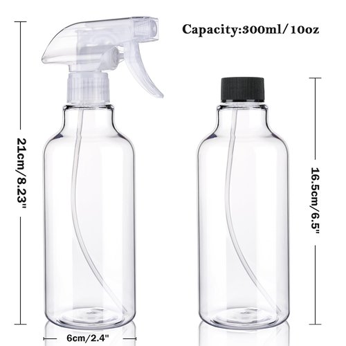 Hethyo 3 Pack Plastic Spray Bottles Empty Spray Bottle 10oz/300ml Heavy Duty Spraying Bottles Mist/Stream Water Bottle for Cleaning Solutions, Essential Oils, Hair (clear)