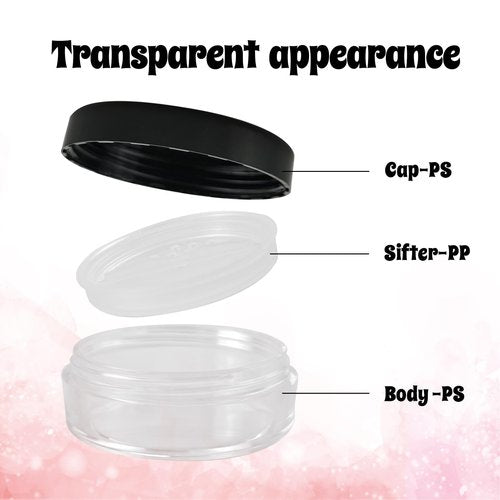 Nirvany 12Pcs 10ml Refillable Loose Powder Containers, Black Travel Makeup Jars with Rotating Sifter & Leakproof Screw Lids (12)