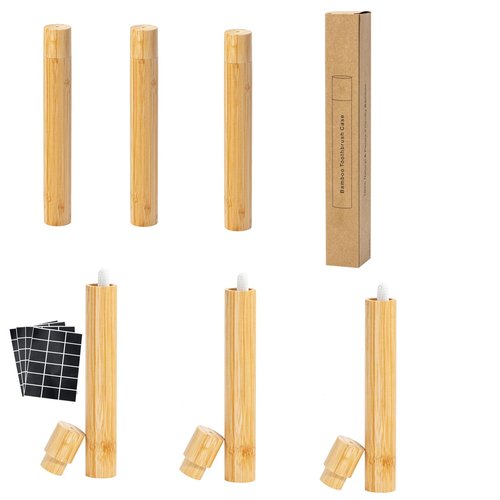 Yeeco 6 Pcs Portable Bamboo Toothbrush Case, Wooden Toothbrush Covers Storage Container Reusable Toothbrush Travel Holder Sustainable for Trip Camping Home Travelling