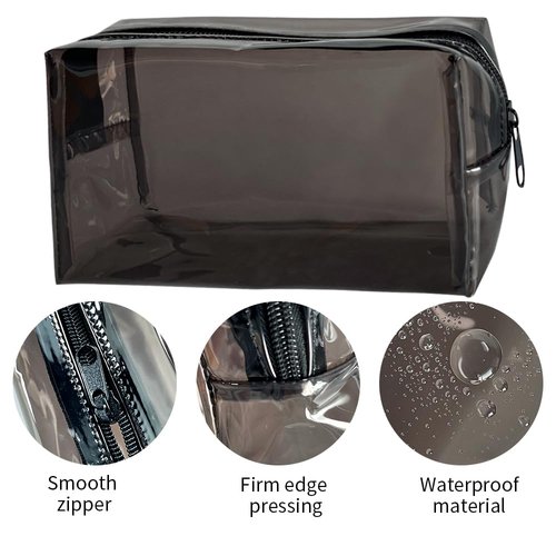 ONEART Portable Clear Cosmetic Bags Black, PVC Waterproof Makeup Bag,Travel Storage Toiletry Bag for Women,Storage Wash Bag with Zipper