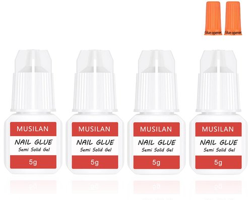 4PCS Semi Solid Nail Glue for Press On Nail,Super Strong & Quick Drying Nail Glue for Fake Acrylic Nails & Nail Tips Professional Nail Gel for Stick On Broken Nails No Need for UV Lamp - Long Lasting