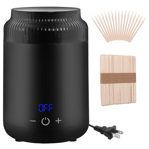 Podoy Mini Wax Pot Warmer for Hair Removal, Small Portable Travel Wax Melt Heater Machine Digital Display for SPA Salon Brow Body Nose Upper Lip Hair Waxing with 100 Waxing Sticks