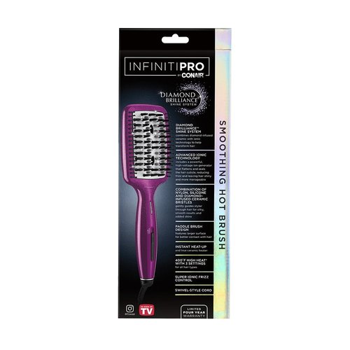 Conair Diamond-Infused Ceramic Smoothing Hot Brush/Straightening Brush, Pink, 400 Degree High-Heat with 3 Settings