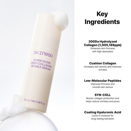 SKINEGO Super Glow Deep Collagen Bubble Serum with 1,005,189ppb Collagen – Anti-Aging, Hydrating, Skin-Firming, Fine Line Care, Korean Skincare – 2.36 fl.oz