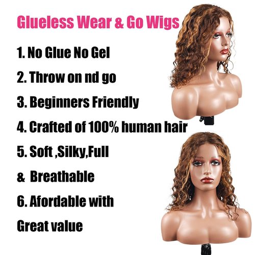 Ombre Bob Wig Human Hair 4/27 Highlight Wear and Go Glueless Wig Deep Wave Curly Honey Blonde Lace Front Bob Wigs 180 Density 8 Inches