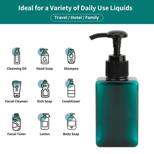 Segbeauty Set of 4 Square Pump Bottles, 3.4oz 100ml Mini Plastic Hand Soap Dispenser with Labels, Refillable Press Bathroom Shower Bottles Empty Lotion Soap Dispenser Travel Containers Cosmetic Cans
