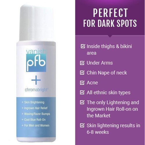 PFB Vanish Razor Bump Stopper Skin Care Treatment with Chromabright Dark Spot Remover, Roll On Formula Treats Ingrown Hairs and Razor Burns - 93g