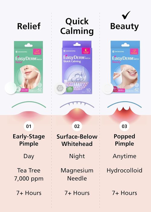DWEasyDerm EasyDerm Beauty Patch(126 Counts) - 100% Hydrocolloid Pimple Patch for Zit Spot Care, K-beauty, Daewoong Pharmaceutical, Korean Acne Patches