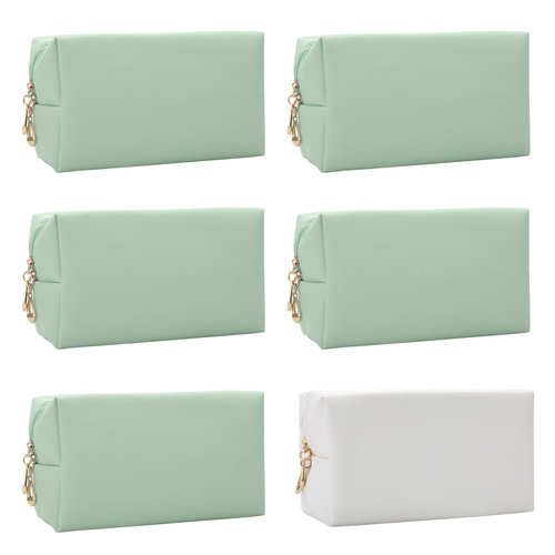 Bridesmaid Proposal Gifts Letter Cosmetic makeup bag bulk for Wedding Party Favors Bachelorette party decorations Toiletry Organizer Bag Makeup Case Gift (6, White&sage green)