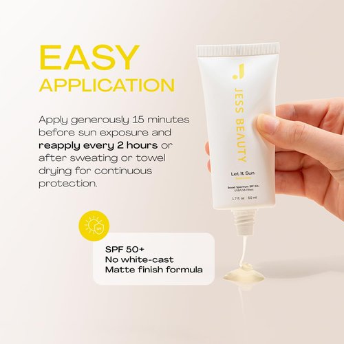 JESS BEAUTY | Let it Sun 50+ Sunscreen Green Tea & Aloe Extract | Skincare Sun Protection 1.7 fl oz