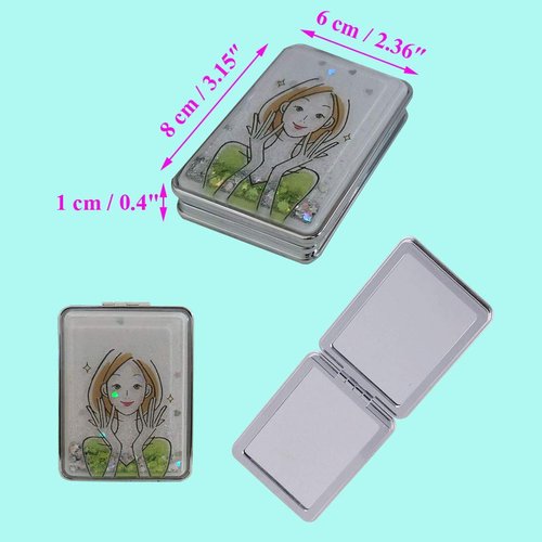 Beaufy Small Magnifying Makeup Compact Mirror Set Folding Portable Handheld Mini Rectangle Pocket Purse Mirrors Bulk with 1x/2x Magnification Floating Glitters - Gift for Women Girl Pack of 4