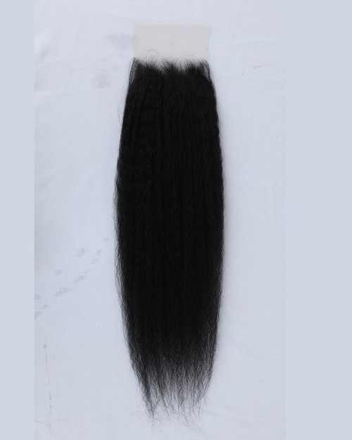 Kerriana Kinky Straight Closure 100% Human Hair 14 Inch Transparent 4x4 Closure Light Yaki Natural Black Color For Women